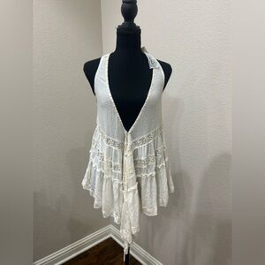 NWT Mystree Boho White Tiered Lace Ruffle Tunic Top